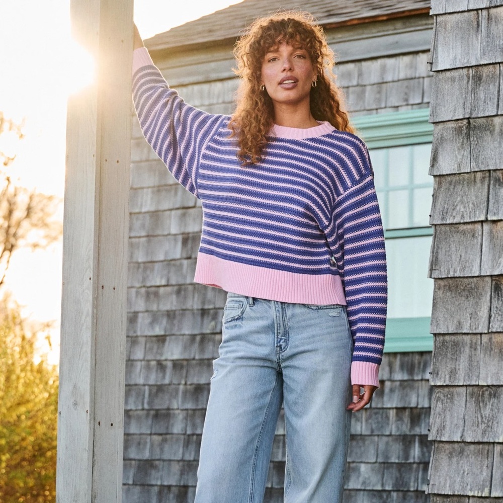 Altar’d State Striped Pink and Blue Women's Sweater